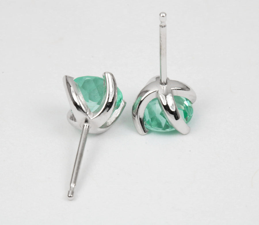 Round Emerald Four Prong Studs 14K