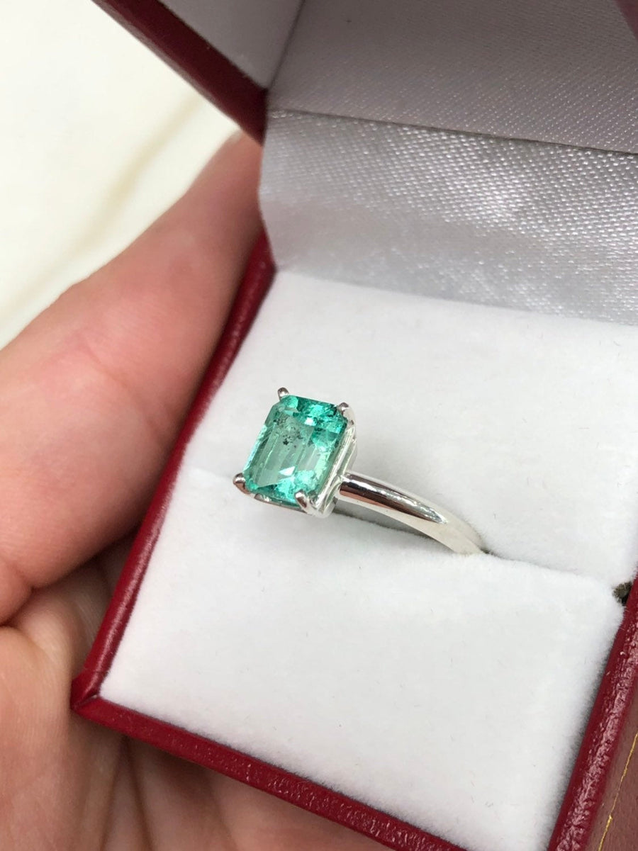 Carat Natural Emerald Classic Solitaire Engagement Ring Sterling Silver 925