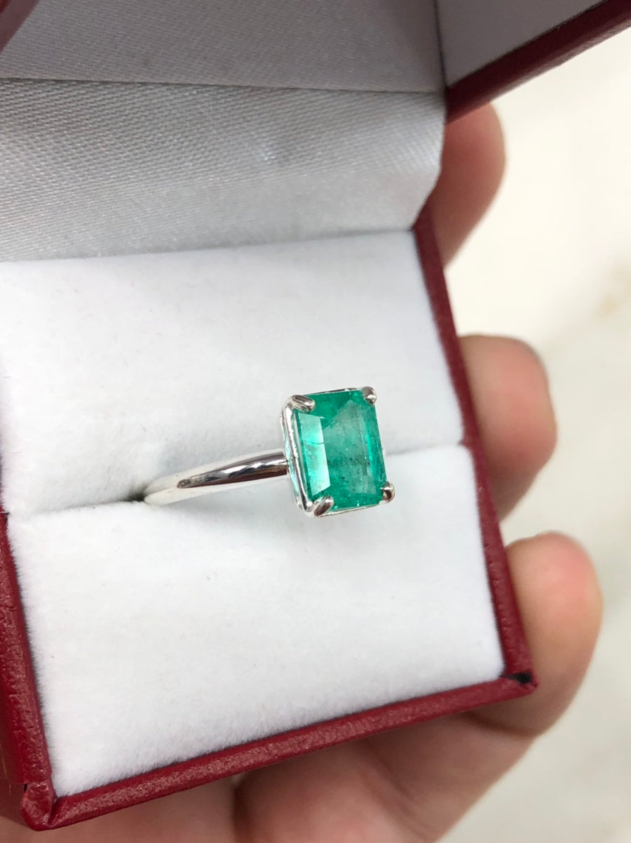 1.84cts Colombian Emerald Solitaire Silver Engagement Ring