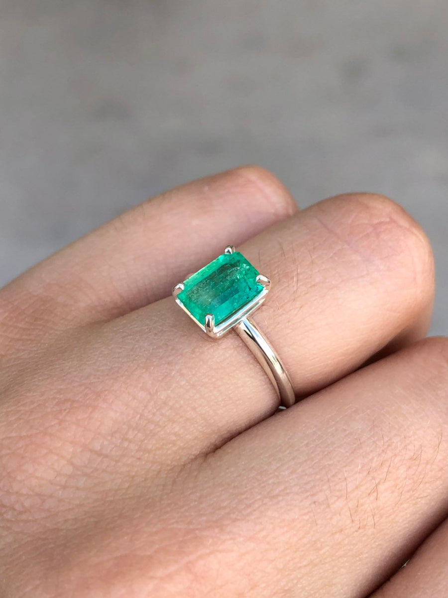 1.84cts Colombian Emerald Solitaire Silver Engagement Ring
