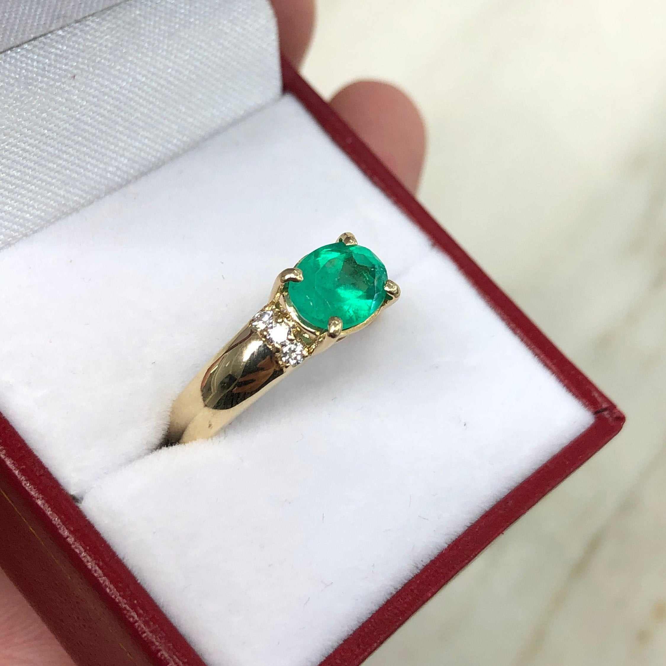 Oval Emerald & Diamond Accent 18K Wide Band