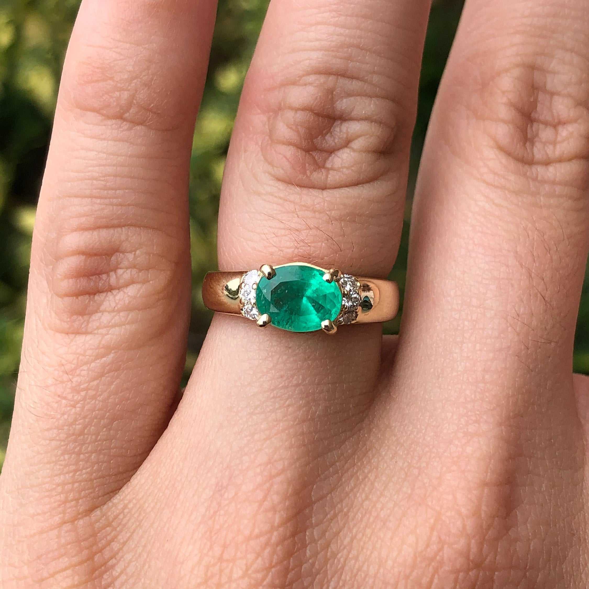 Oval Emerald & Diamond Accent 18K