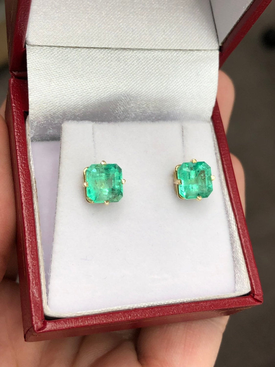 Emerald Asscher Cut Prong Stud Earrings