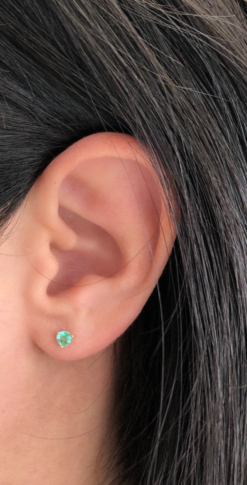 0.32tcw Colombian Emerald Round Cut Baby Stud Earrings 3.8MM girl