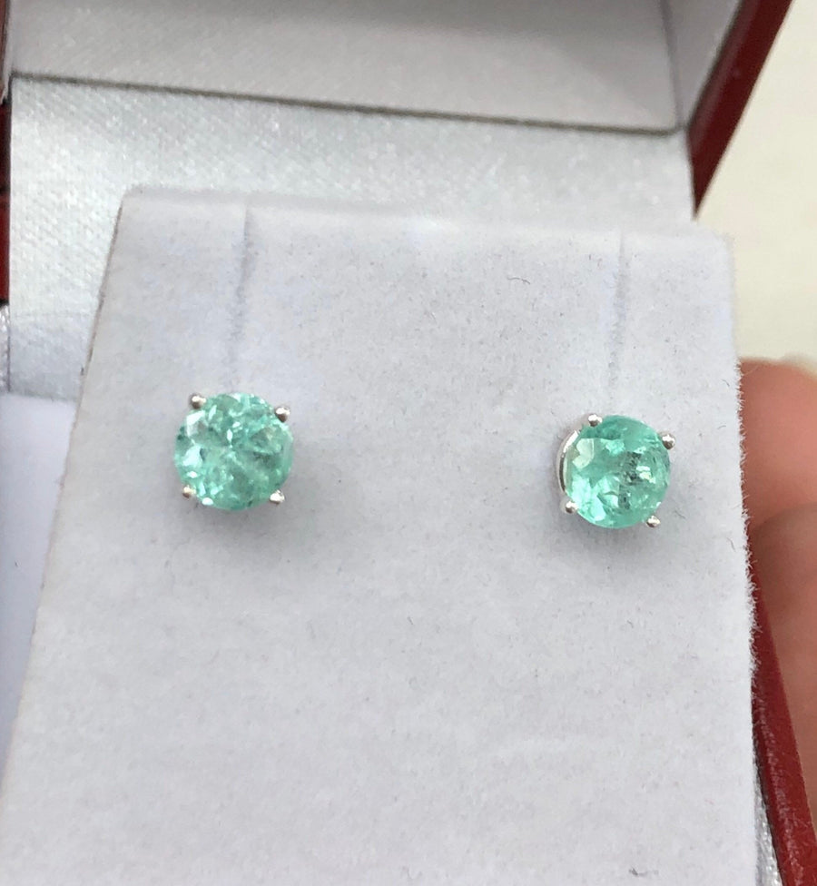 Emerald Brilliant Cut Earrings 4.5mm Silver
