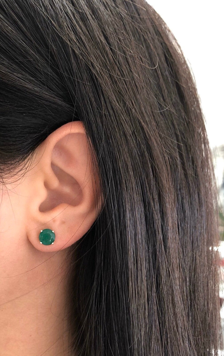  7mm Round Natural Emerald Stud Earring