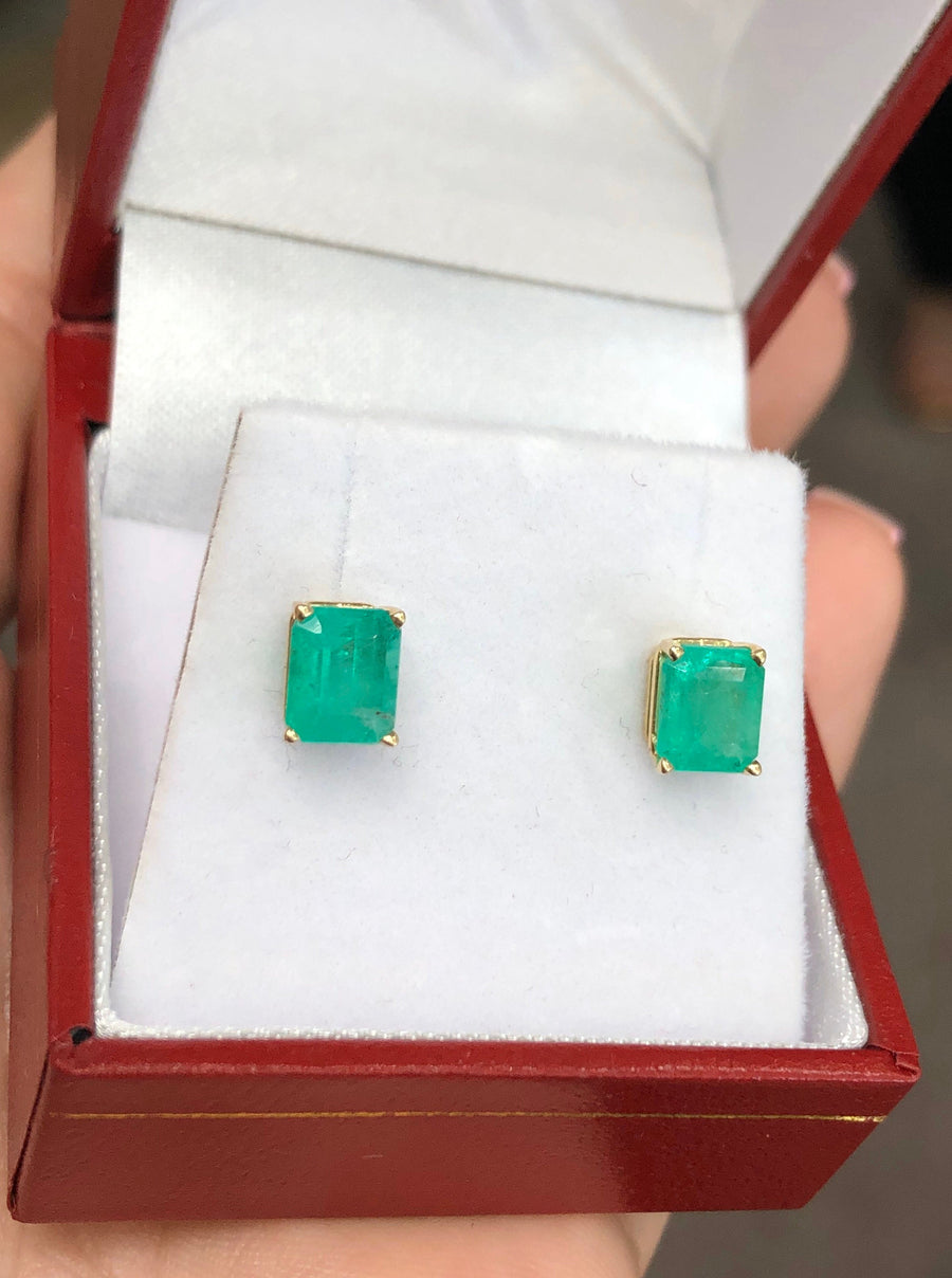 Emerald Four Prong Studs Yellow Gold 14K