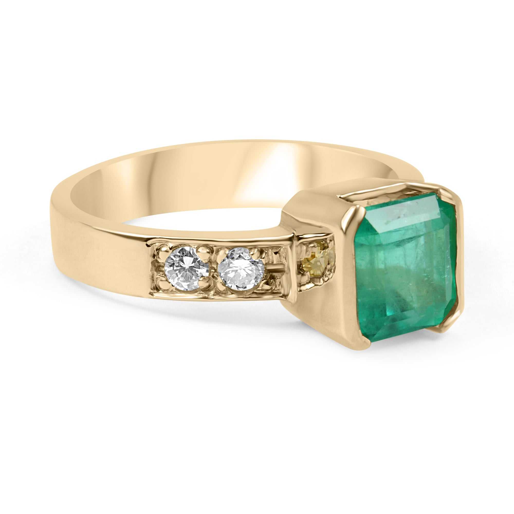 2.75tcw Channel Set Asscher Cut Natural Emerald & Diamond Ring 18K - JR Colombian Emeralds