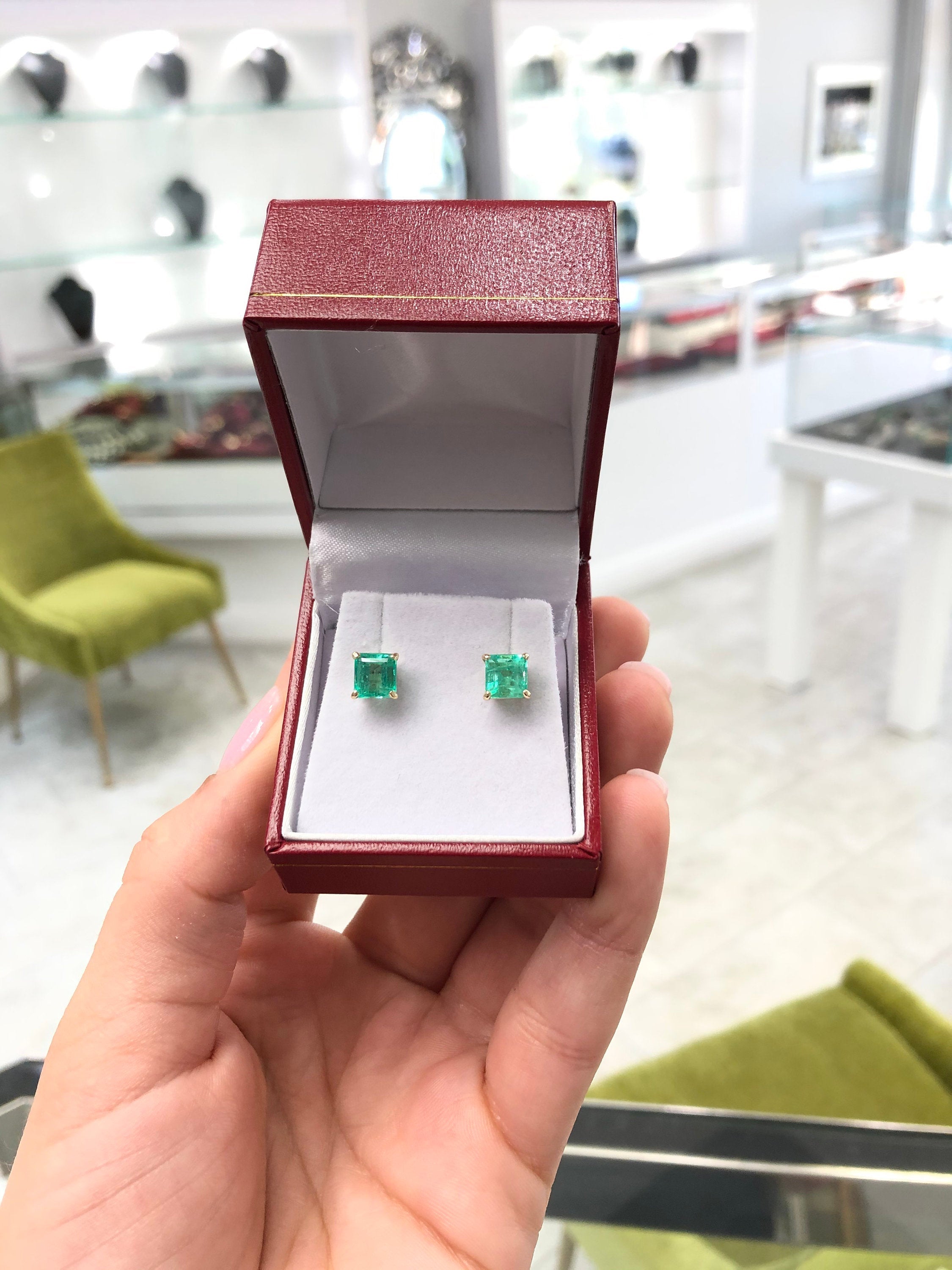 Emerald Stud Earrings 14K