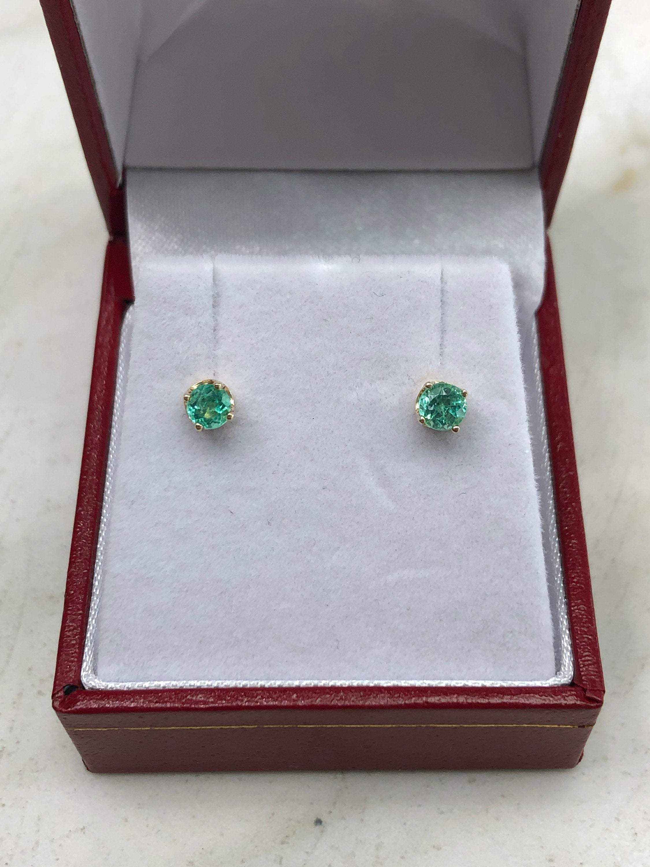 0.32tcw Petite Natural Emerald Round Stud Earrings 14K