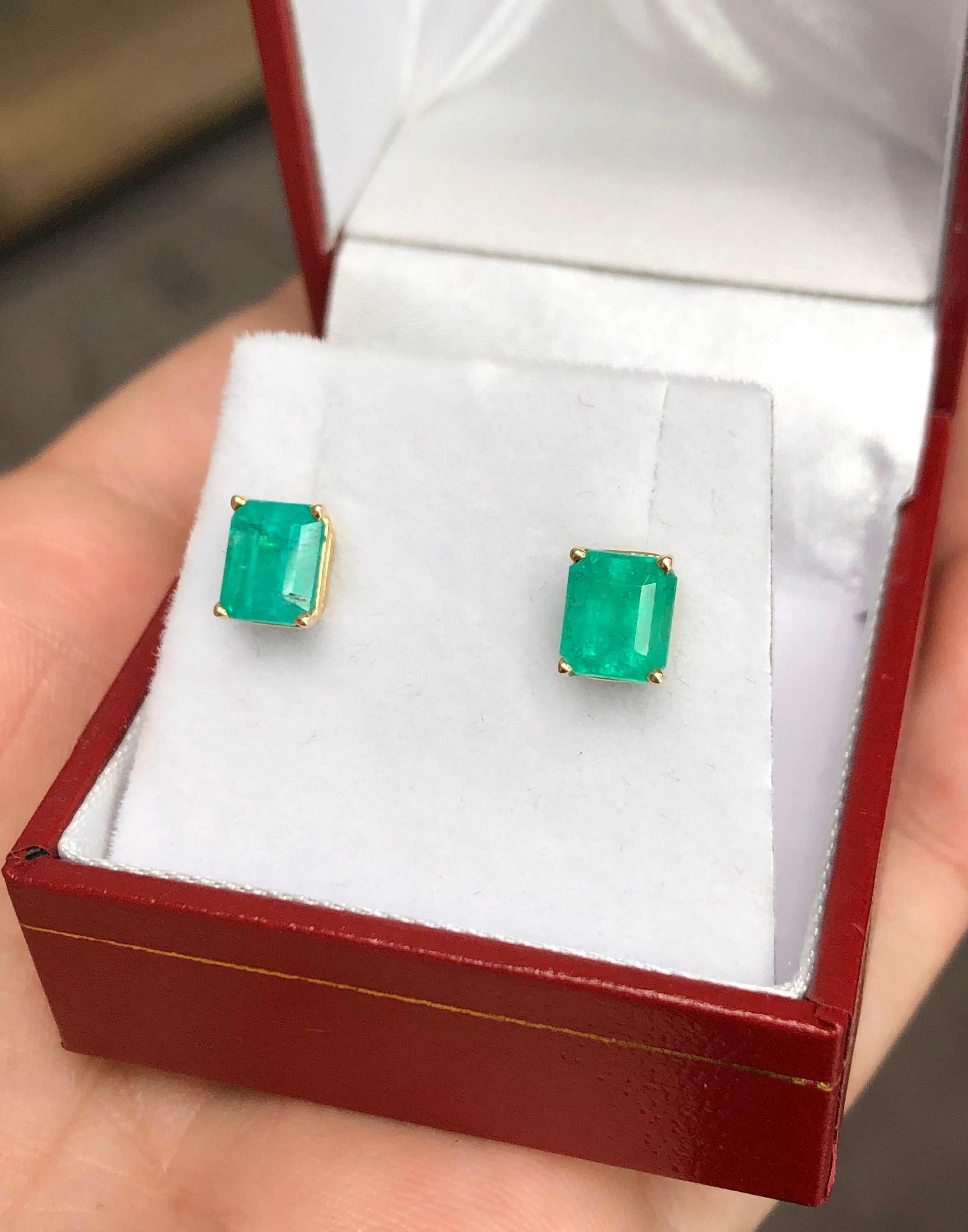 2.29tcw Emerald Cut Emerald Four Prong Studs