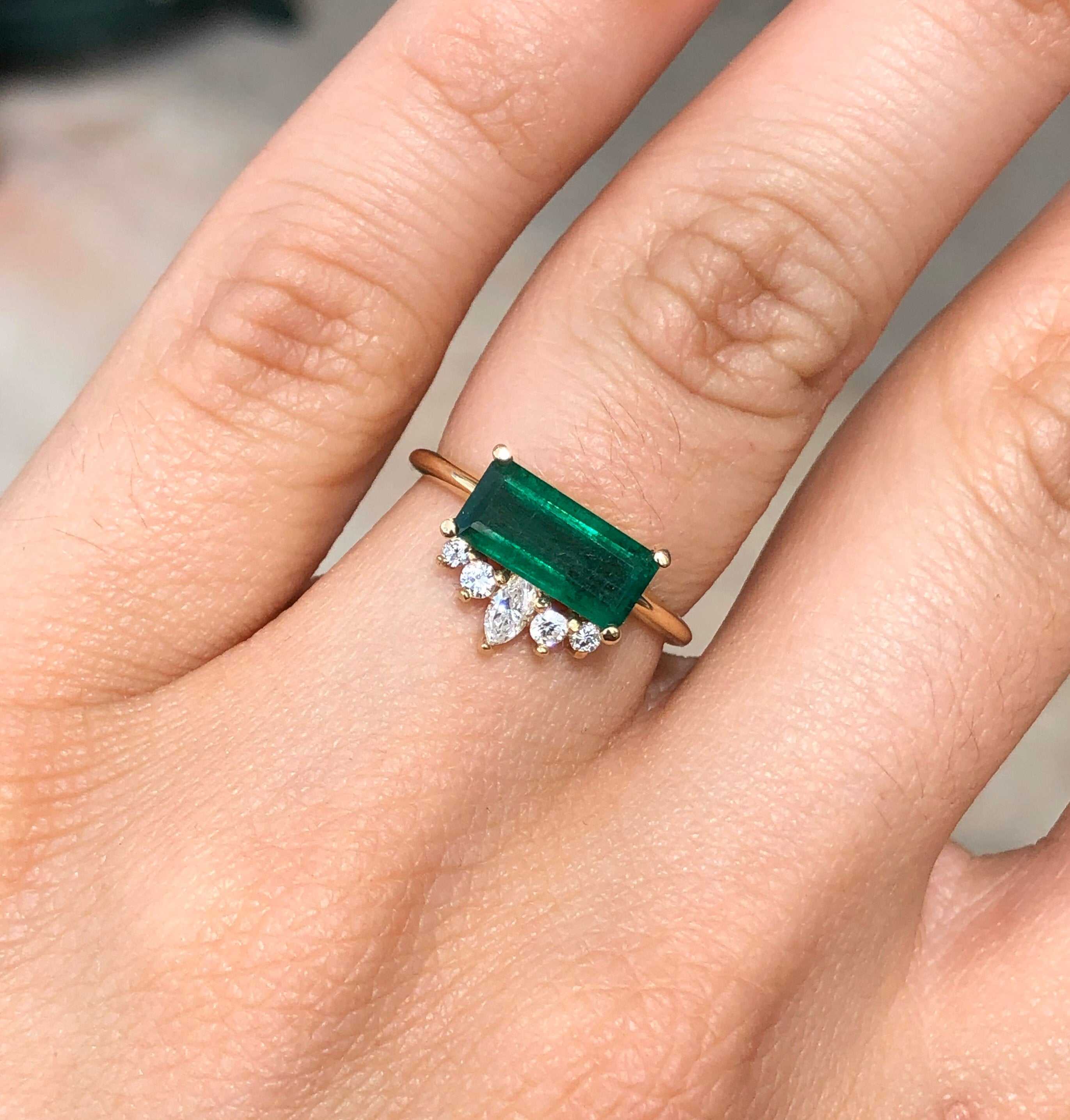 1.82tcw Elongated Dark Real Emerald & Diamond Tiara Ring 14K
