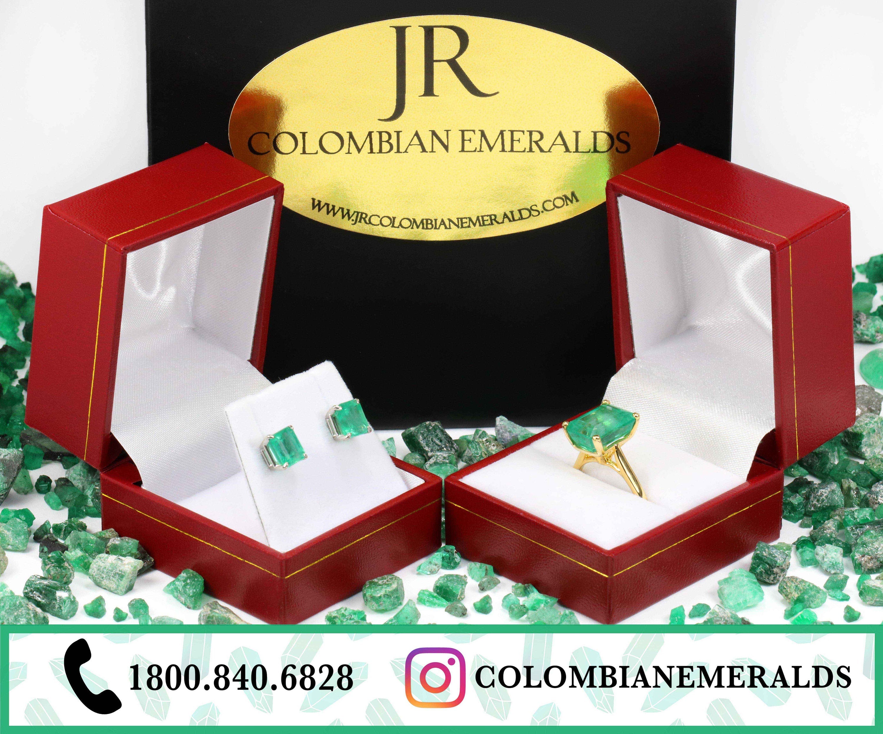 4.15 Carat Vivid Apple Green Emerald Bezel Set Stud Earrings Gold 14K