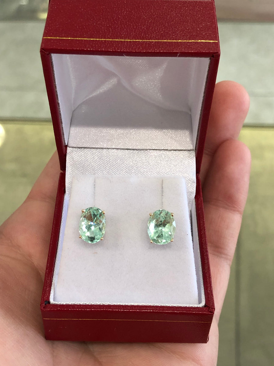 Light Green Emerald Oval Cut Stud Earrings May Birthstone