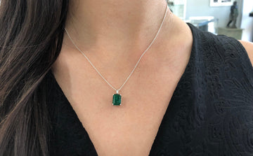 3.0 Carats Dark Green Emerald Necklace Sterling girls