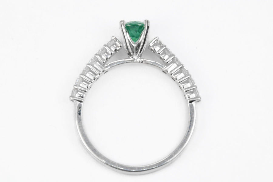  Emerald & Diamond Accent Engagement Ring 14K