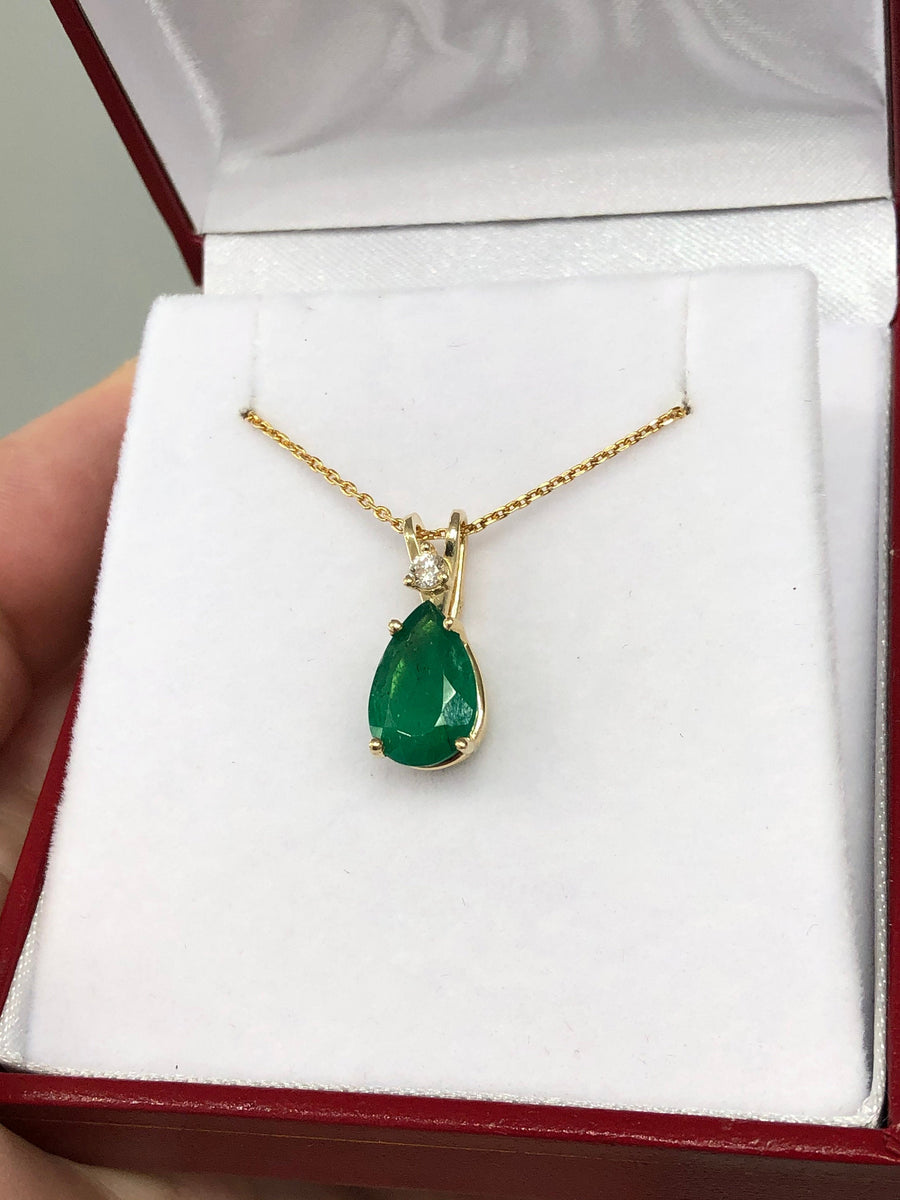 2.40tcw Natural Emerald & Diamond Accent Pear Pendant 14K