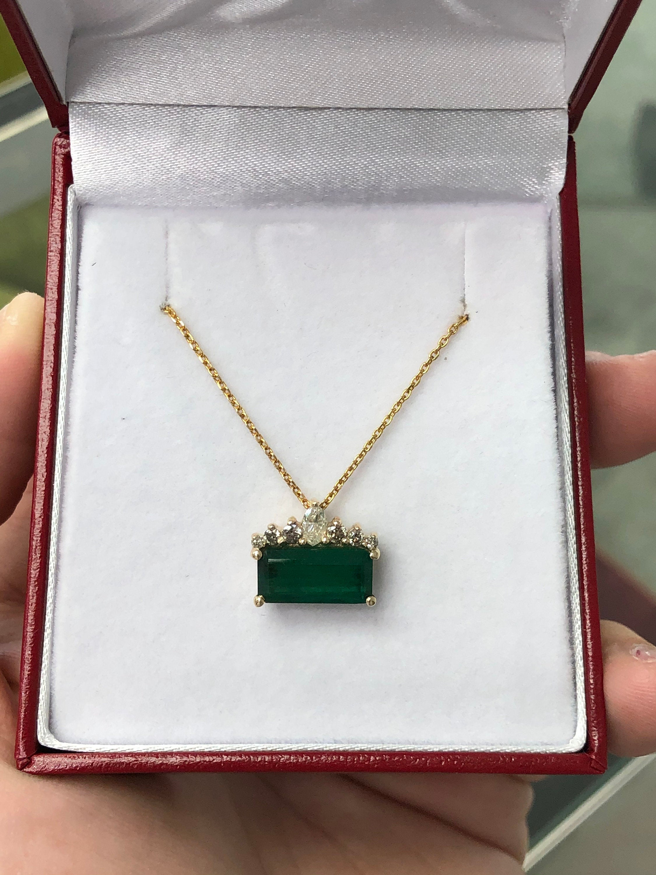 3.35tcw East to West Emerald & Diamond Tiara  14K