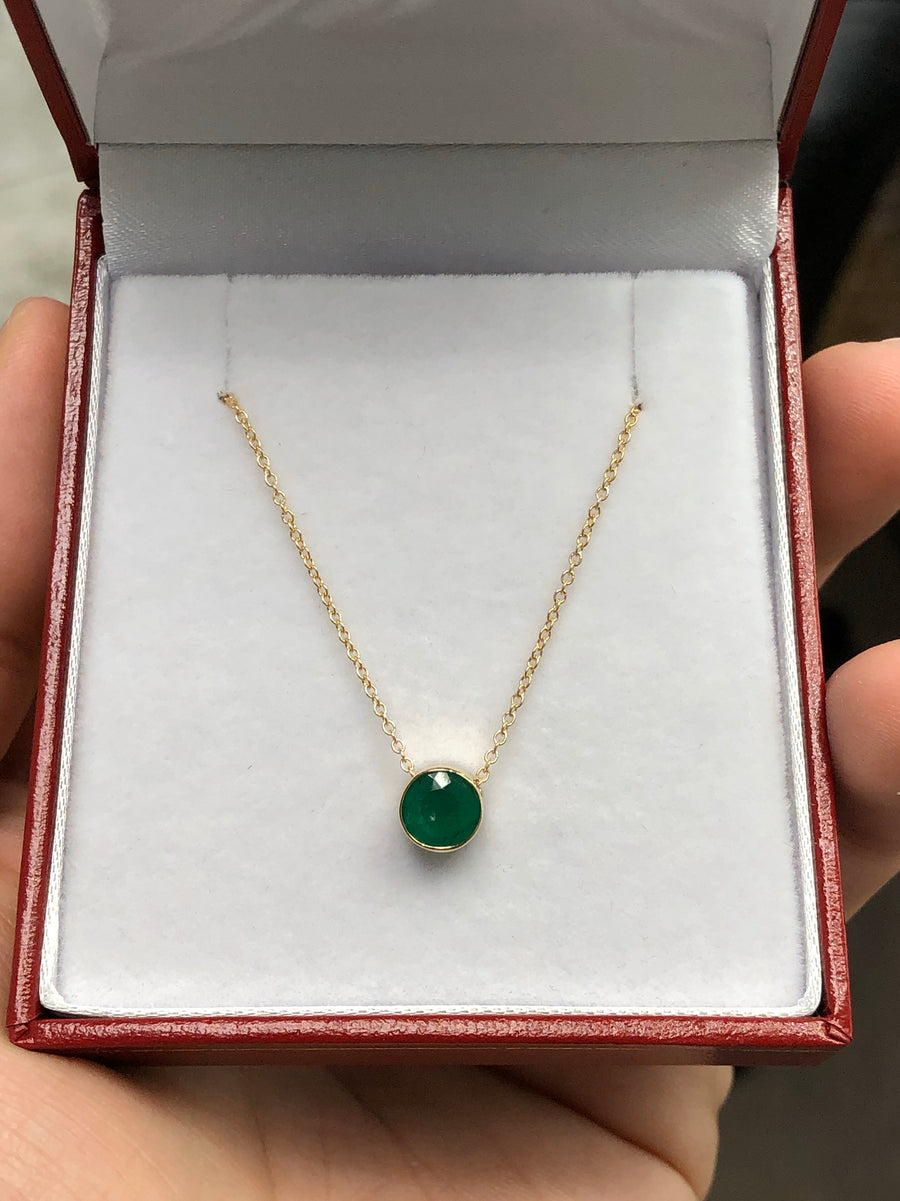 0.90ct Natural Emerald Bezel Set Necklace 14K