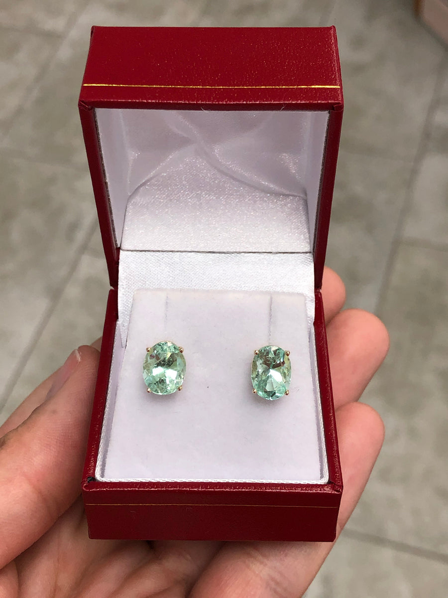 Emerald Oval Cut Stud Earrings May Birthstone 14K