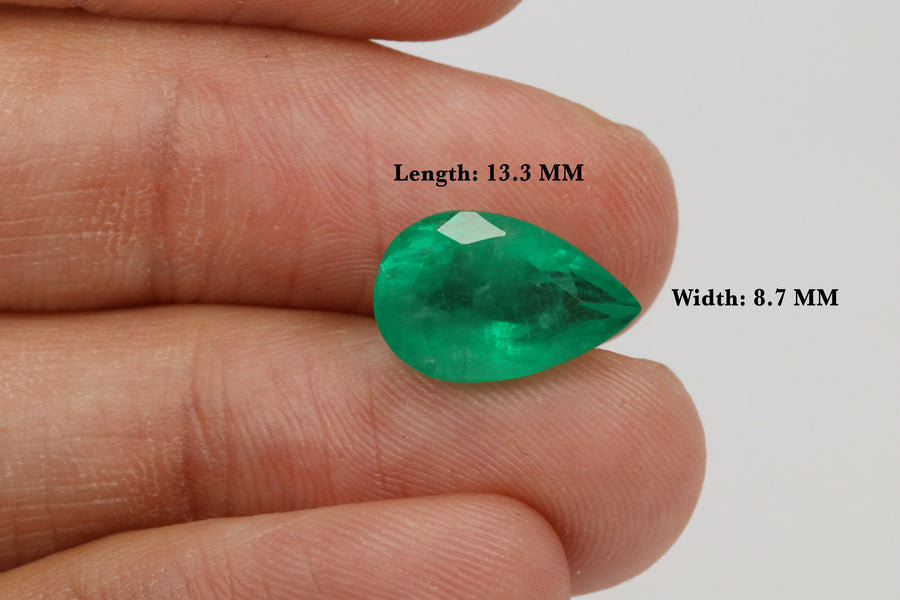 4.19 Carat Emerald Teardrop, 13x9MM Loose Emerald Pear, Natural Emerald,Green Emerald, green emerald stone, Teardrop Emerald,Faceted emerald