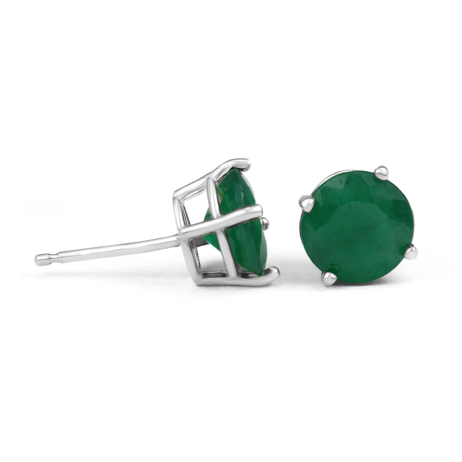 2.15tcw 7mm Round Natural Emerald Stud Earring 925