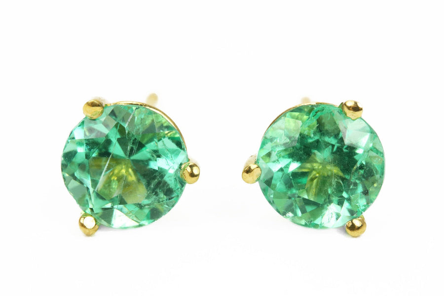1.10tcw Round Emerald Stud Earrings set in 14k Yellow Gold