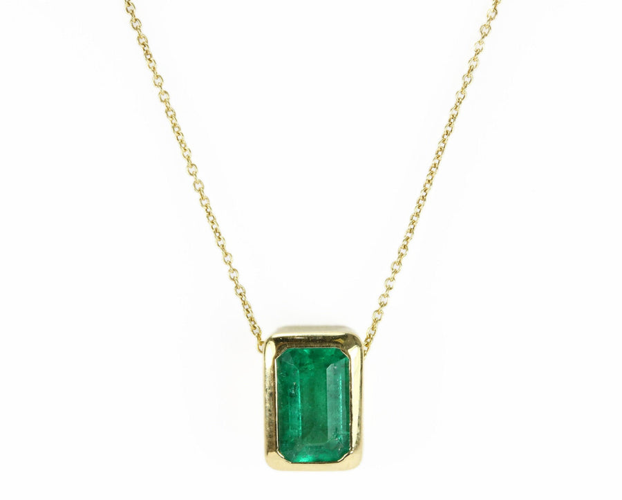 1.20 Carat Rich Green Emerald Bezel Necklace 14K