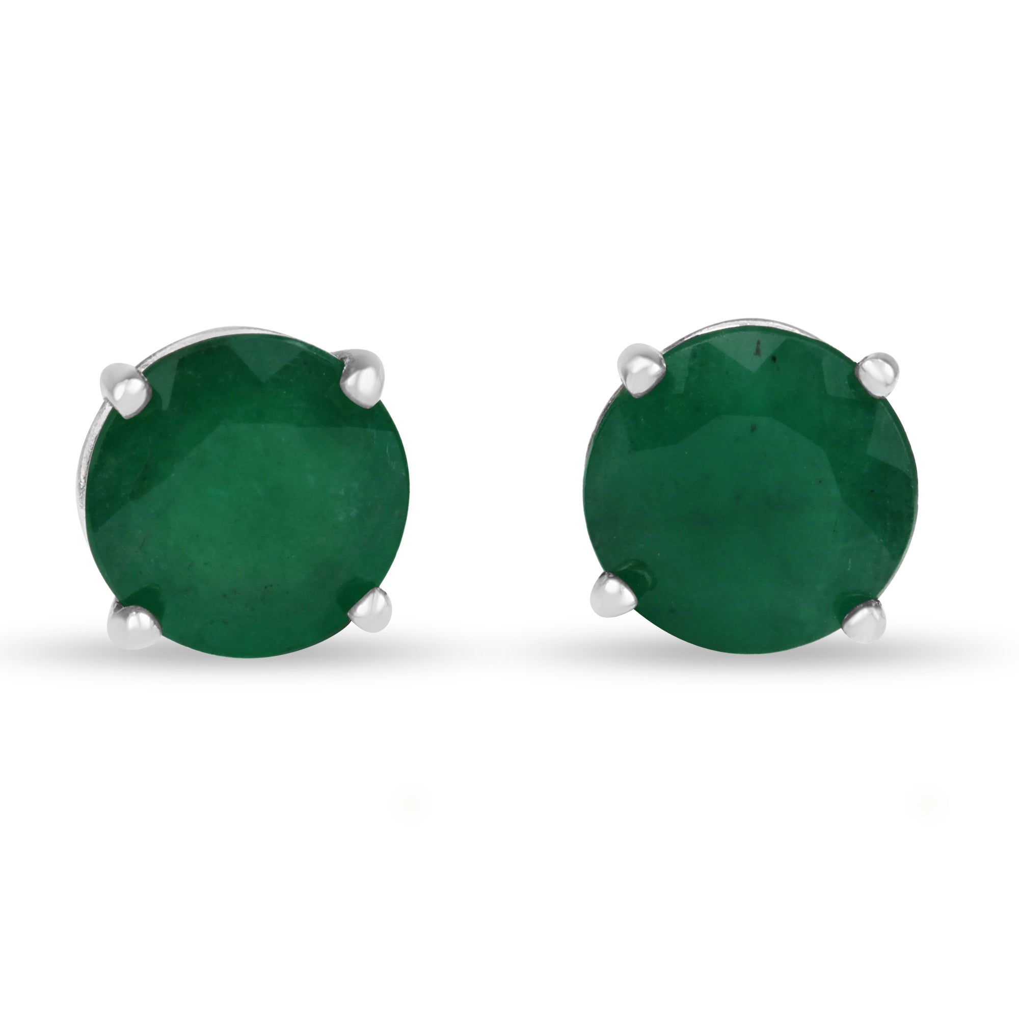 2.15tcw 7mm Round Natural Emerald Stud Earring 925 - JR Colombian Emeralds