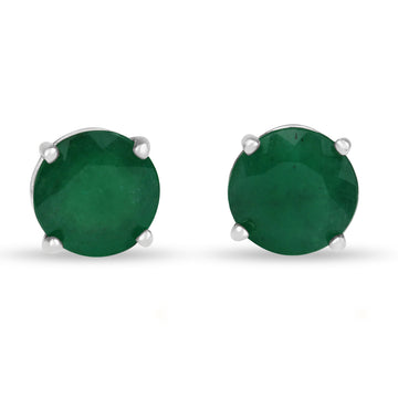 2.15tcw 7mm Round Natural Emerald Stud Earring 925