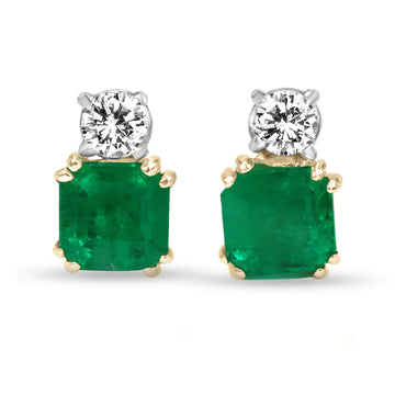 2.75tcw Dark Vivid Green High Quality Emerald & VS Diamond Accent Stud Earrings 18K