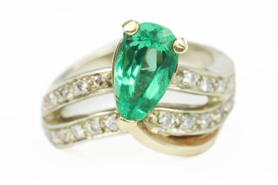 2.65tcw Pear Emerald & Diamond Split Shank Ring