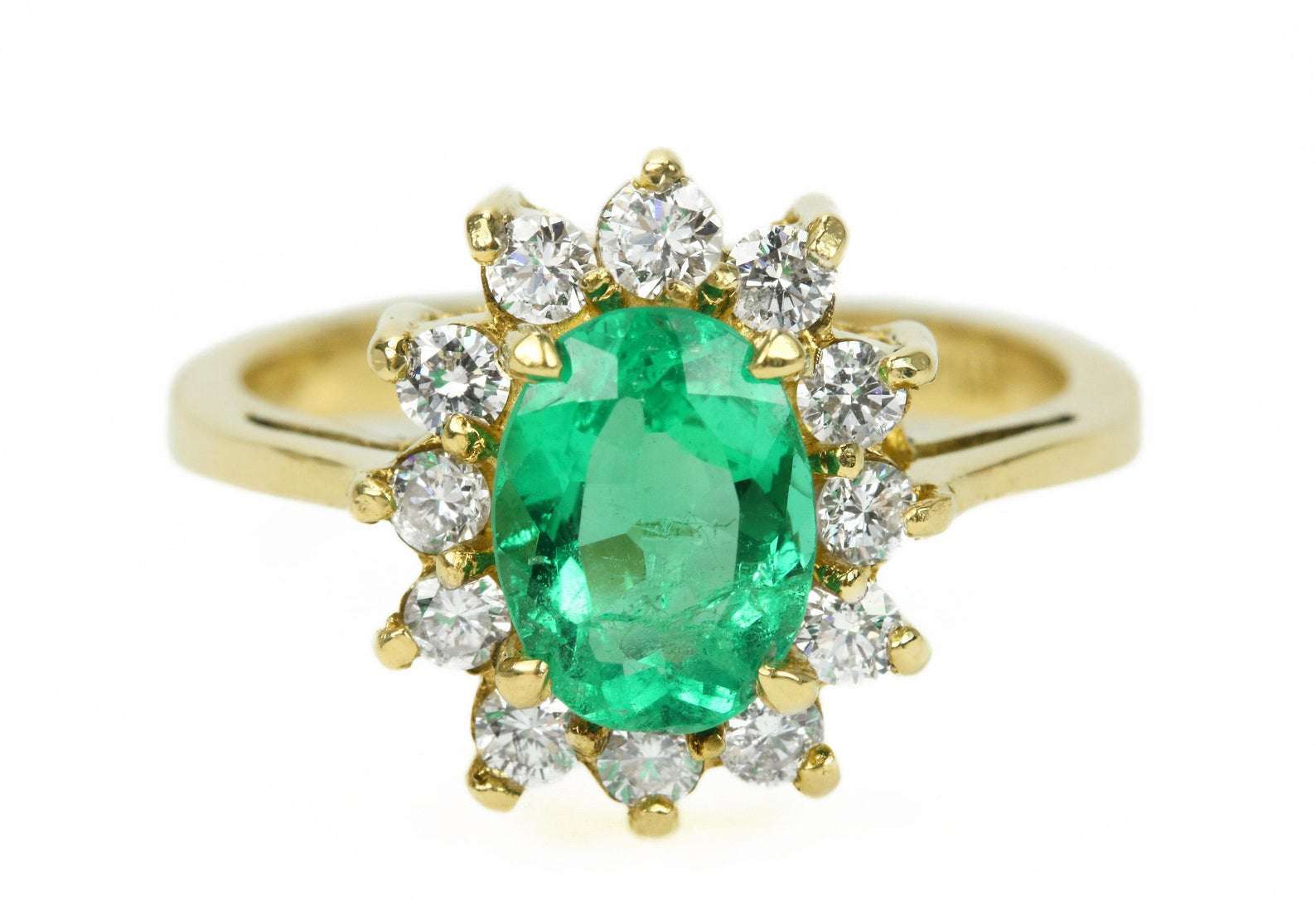 2.25tcw Oval Emerald & Diamond Princess Diana Ring 14K