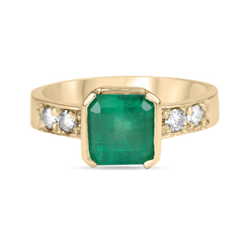 2.75tcw Channel Set Asscher Cut Natural Emerald & Diamond Ring 18K