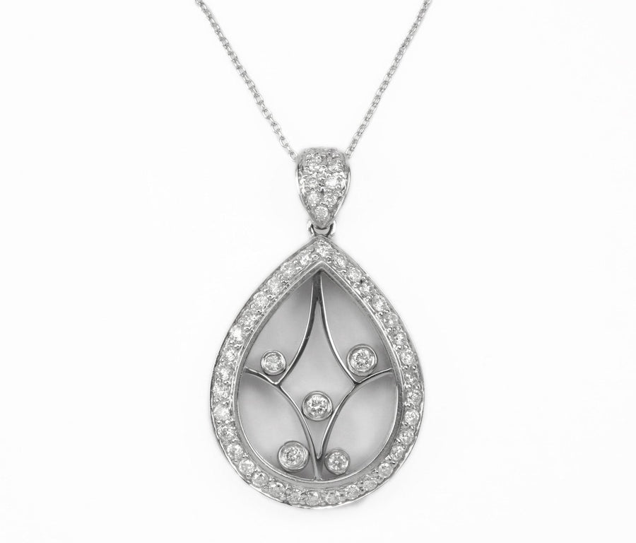 Art Deco Filigree Necklace Rock Crystal Diamond Pendant, Edwardian 10K  Filigree Camphor Glass Lavaliere Pendant Necklace, Vintage Jewelry