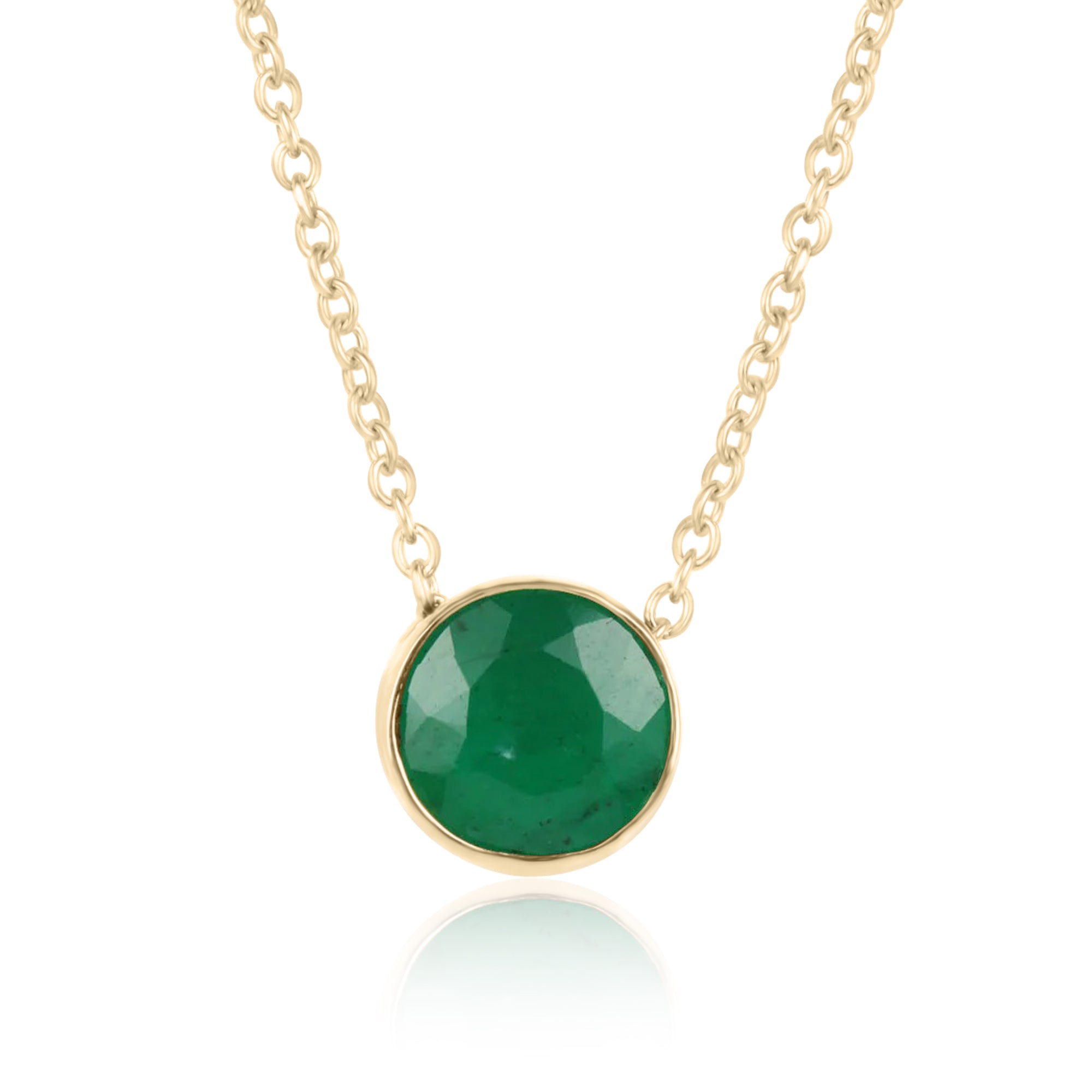 0.90 Carat Natural Emerald Bezel Set Necklace 14K - JR Colombian Emeralds