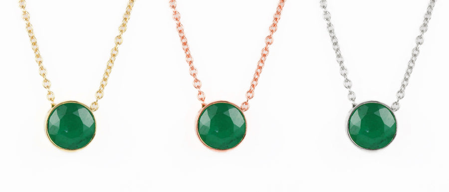 Emerald Bezel Set Necklace 14K