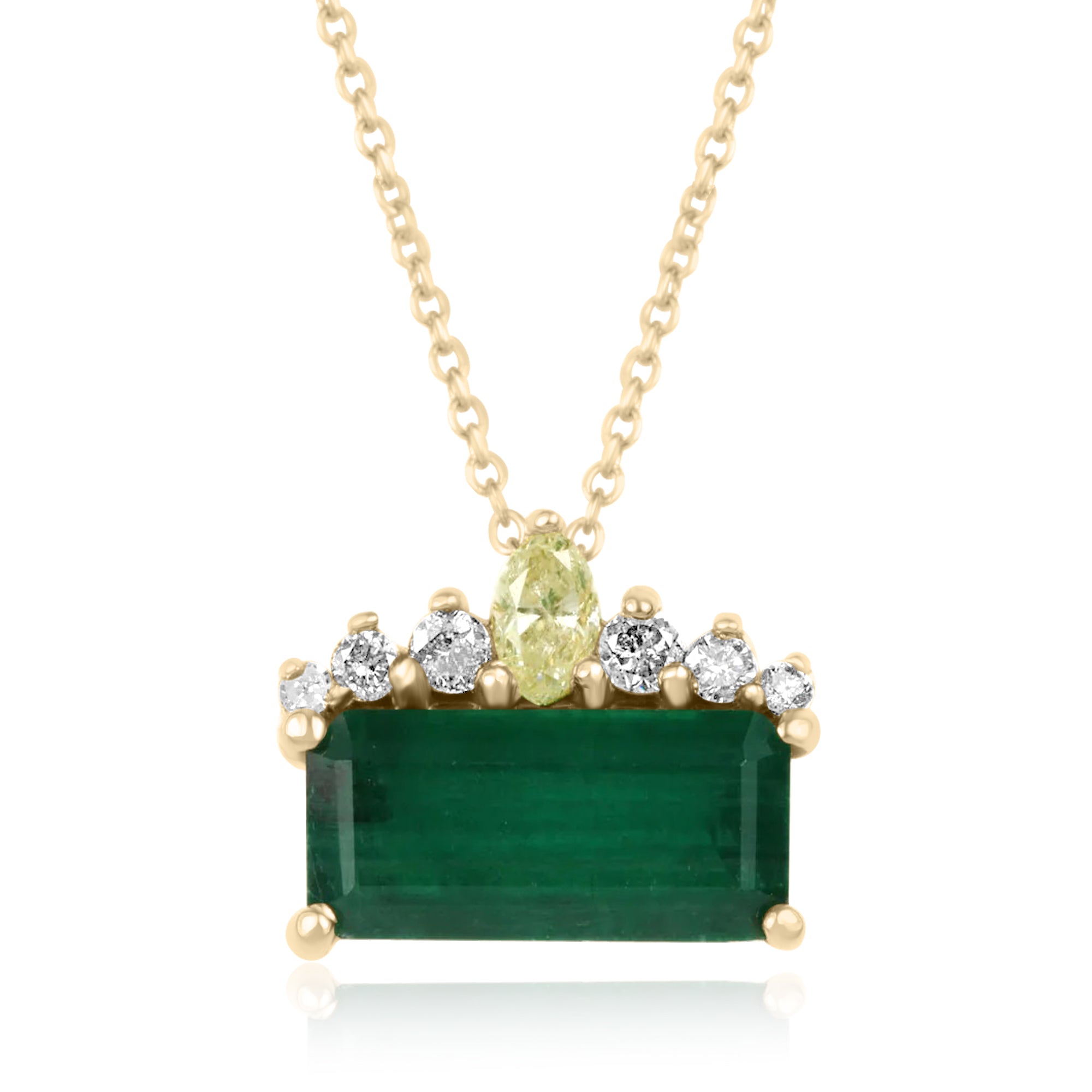 3.45tcw East to West Dark Green Emerald & Diamond Tiara Necklace 14K - JR Colombian Emeralds