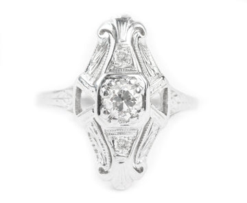 1/2ct Art Deco EMC Diamond Navette Ring 14K