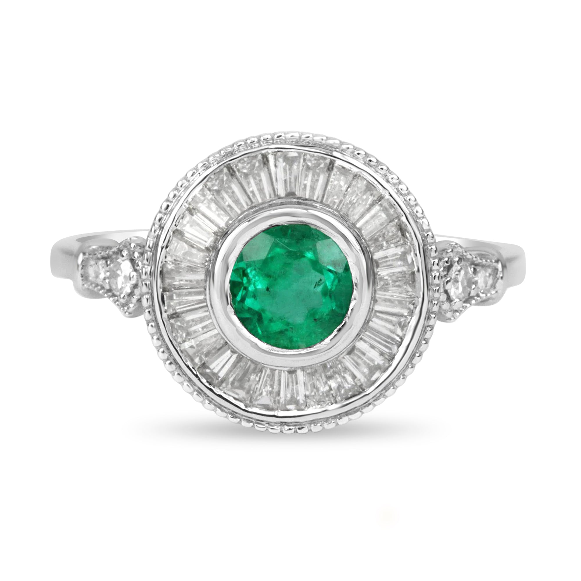1.25tcw Colombian Emerald & Diamond Baguette Halo Ring 14K – JR ...