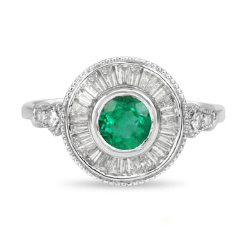 Colombian Charm: 1.25tcw Colombian Emerald & Diamond Baguette Halo Ring in 14K Gold