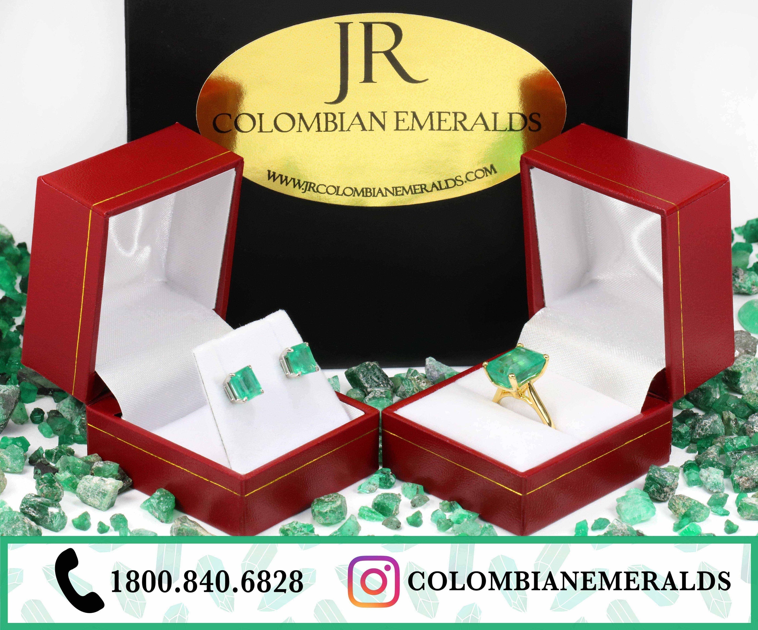 2.50tcw Classic Square Cut Colombian Emerald Stud Earrings 14K