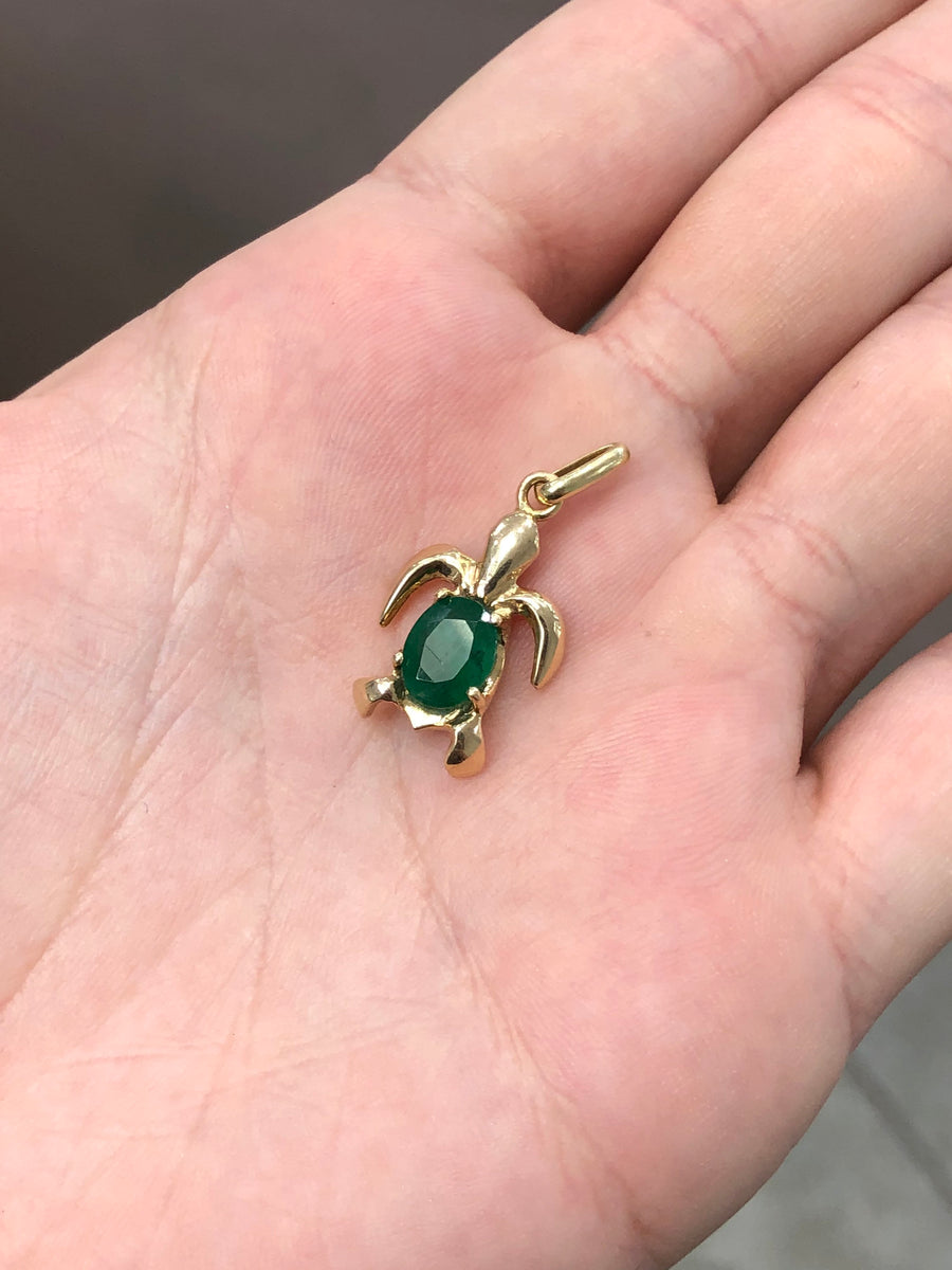  Oval Emerald Sea Turtle Necklace 14K