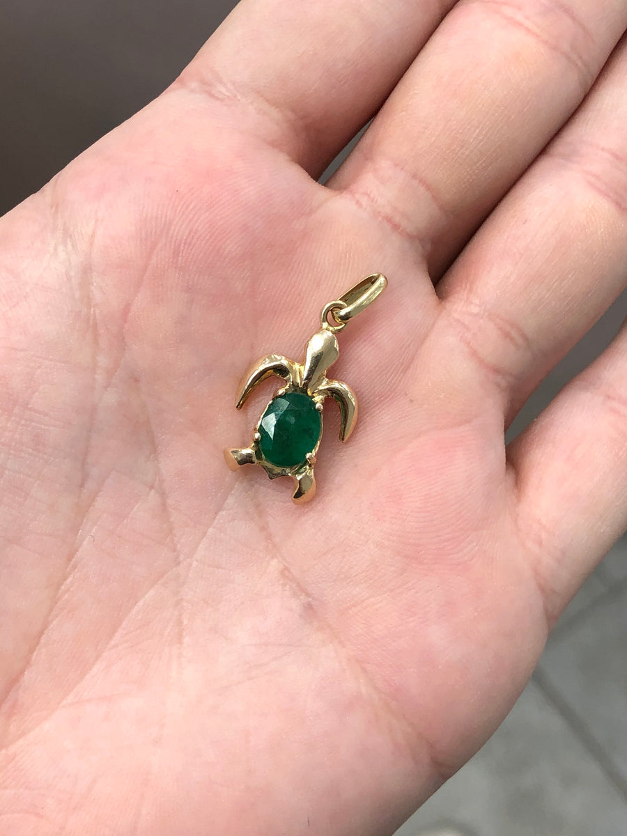 3.0 Carat Oval Emerald Sea Turtle Necklace 