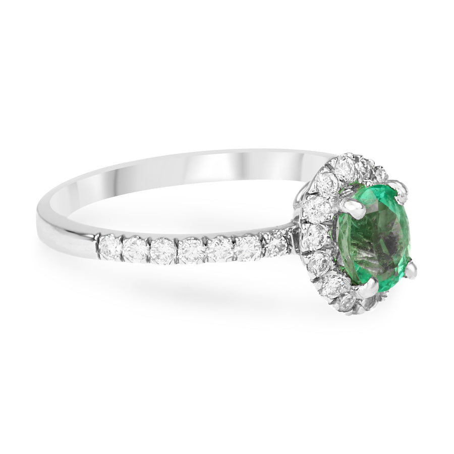 Dazzling Brilliance: 1.30tcw Colombian Emerald & Diamond Halo Ring - 14K Gold Beauty