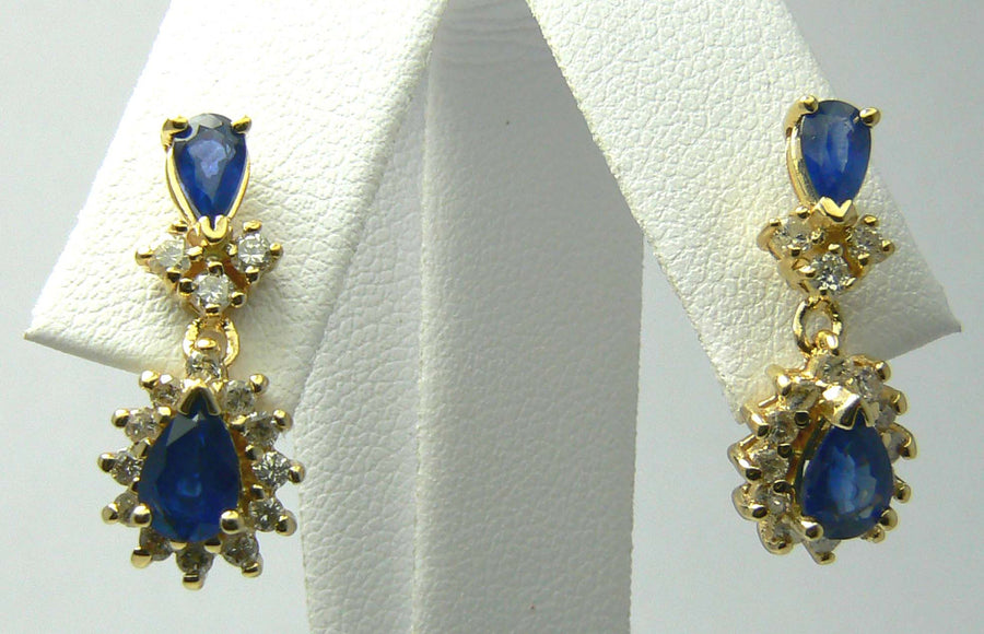1.72tcw Pear Blue Sapphire & Diamond Chandelier Earrings 