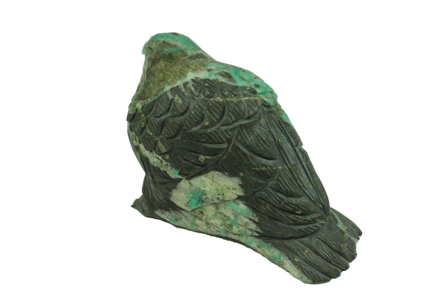 Handcarved Colombian Emerald Sparrow Sculpture in Matrix