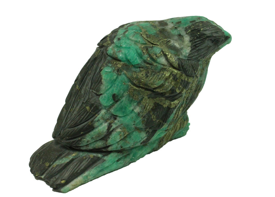 Handcarved Colombian Emerald Sparrow Sculpture in Matrix
