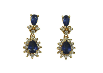 1.72tcw Pear Blue Sapphire & Diamond Chandelier Earrings 14K