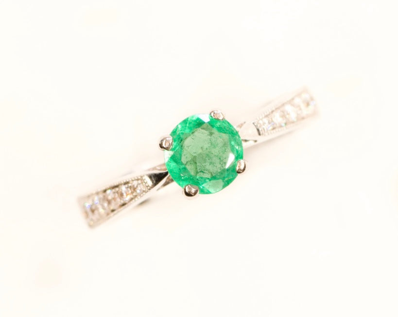 Custom ring and 1.0tcw Six Prong Round Emerald Stud Earrings 14K